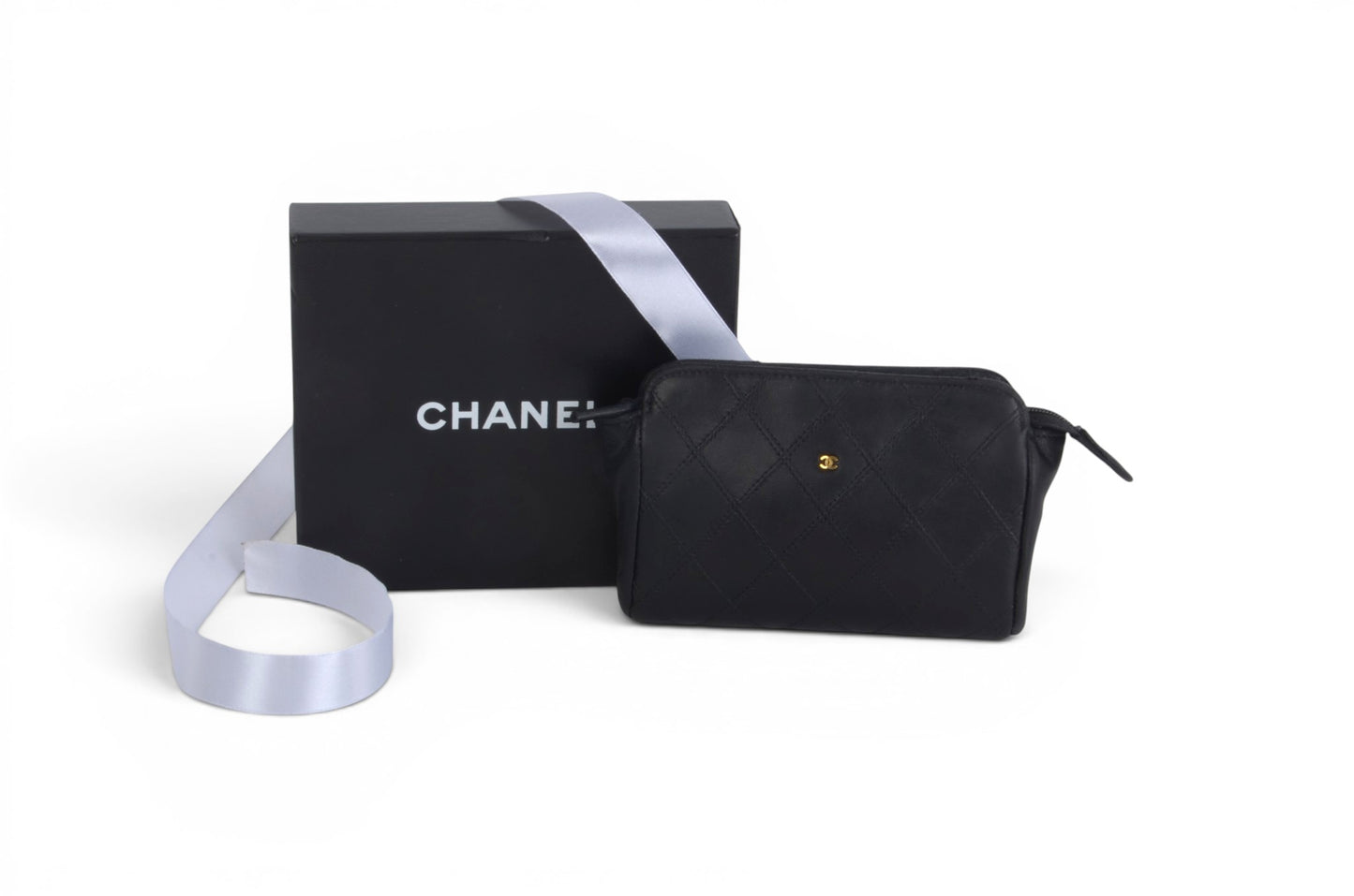 Chanel Clutch Pouch Quilted Lambskin Leather Black Bag Matelasse CC Logo Vintage Designer Classic