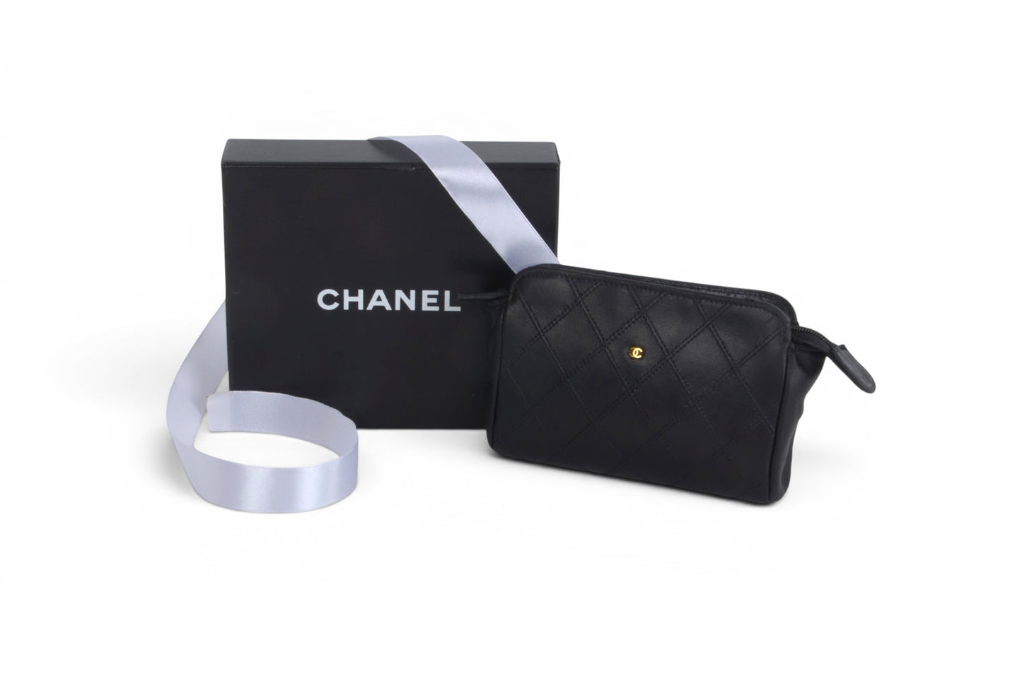 Chanel Clutch Pouch Quilted Lambskin Leather Black Bag Matelasse CC Logo Vintage Designer Classic