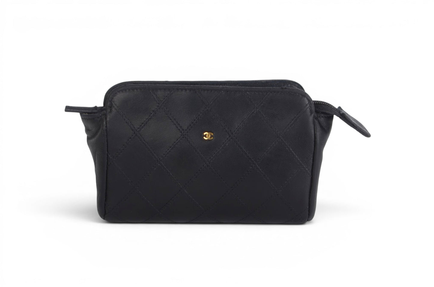 Chanel Clutch Pouch Quilted Lambskin Leather Black Bag Matelasse CC Logo Vintage Designer Classic