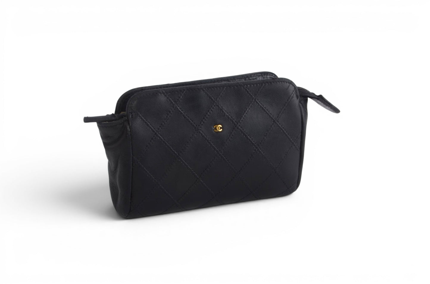 Chanel Clutch Pouch Quilted Lambskin Leather Black Bag Matelasse CC Logo Vintage Designer Classic