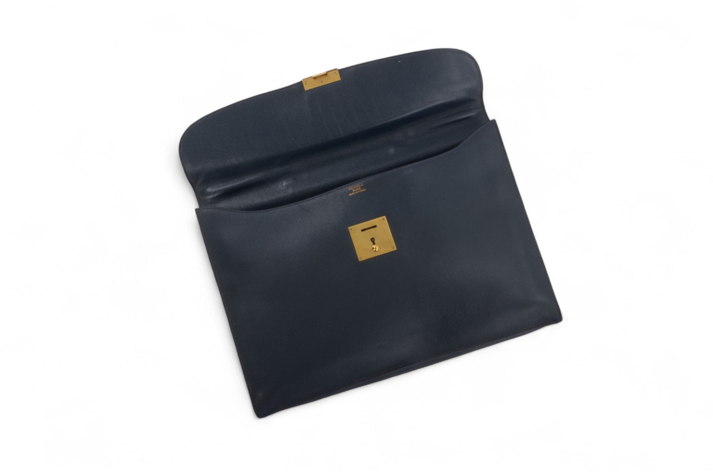 Hermès Kirius Business Document Bag Handbag Couchvel Leather Briefcase Navy Blue Gold Hardware