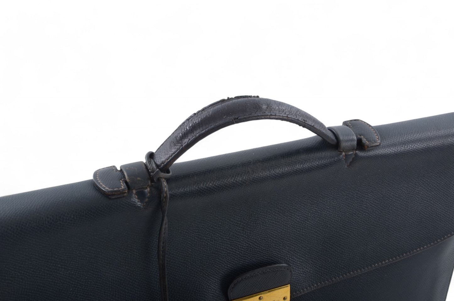 Hermès Kirius Business Document Bag Handbag Couchvel Leather Briefcase Navy Blue Gold Hardware