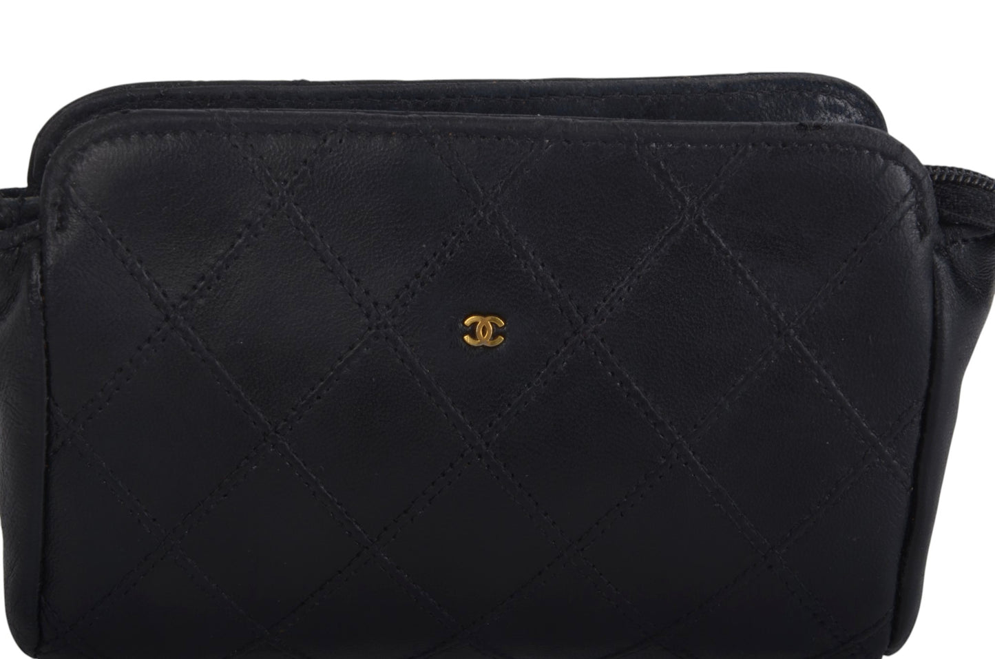 Chanel Clutch Pouch Quilted Lambskin Leather Black Bag Matelasse CC Logo Vintage Designer Classic