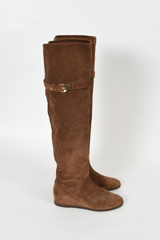 Stuart Weitzman 5050 Wedge Brown Boots Heels Suede Size 36
