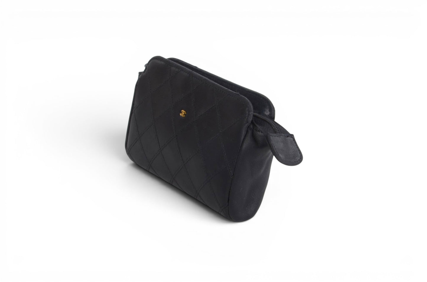 Chanel Clutch Pouch Quilted Lambskin Leather Black Bag Matelasse CC Logo Vintage Designer Classic