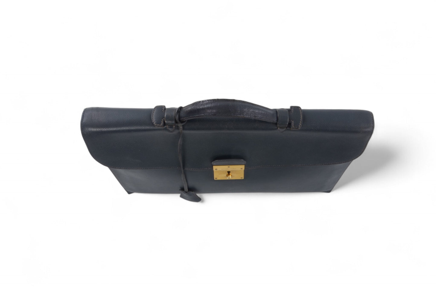 Hermès Kirius Business Document Bag Handbag Couchvel Leather Briefcase Navy Blue Gold Hardware