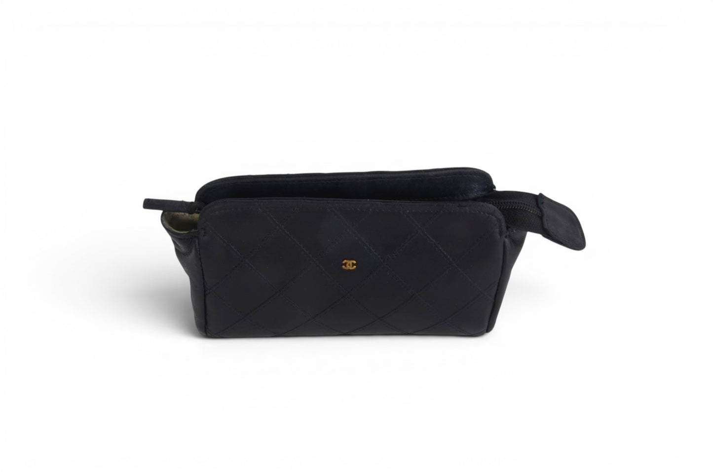 Chanel Clutch Pouch Quilted Lambskin Leather Black Bag Matelasse CC Logo Vintage Designer Classic