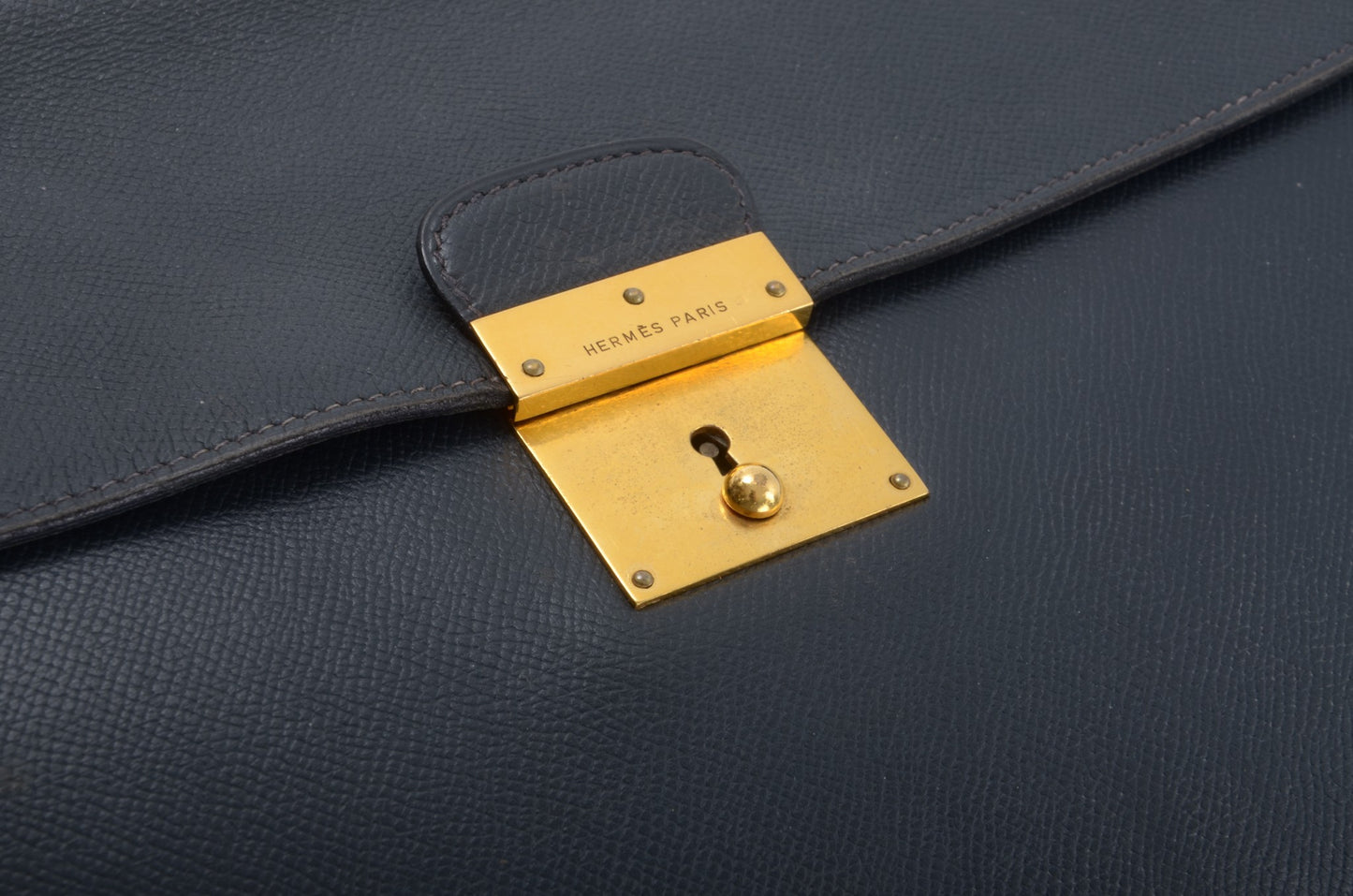 Hermès Kirius Business Document Bag Handbag Couchvel Leather Briefcase Navy Blue Gold Hardware