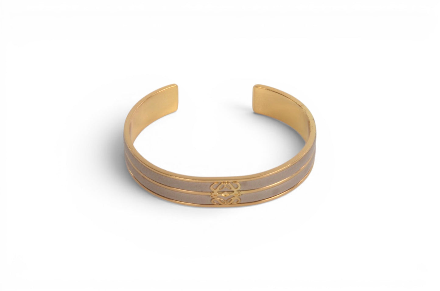 Loewe Anagram Bangle Bracelet Ladies Taupe Beige Gold Cuff Vintage Designer Classic Authentic