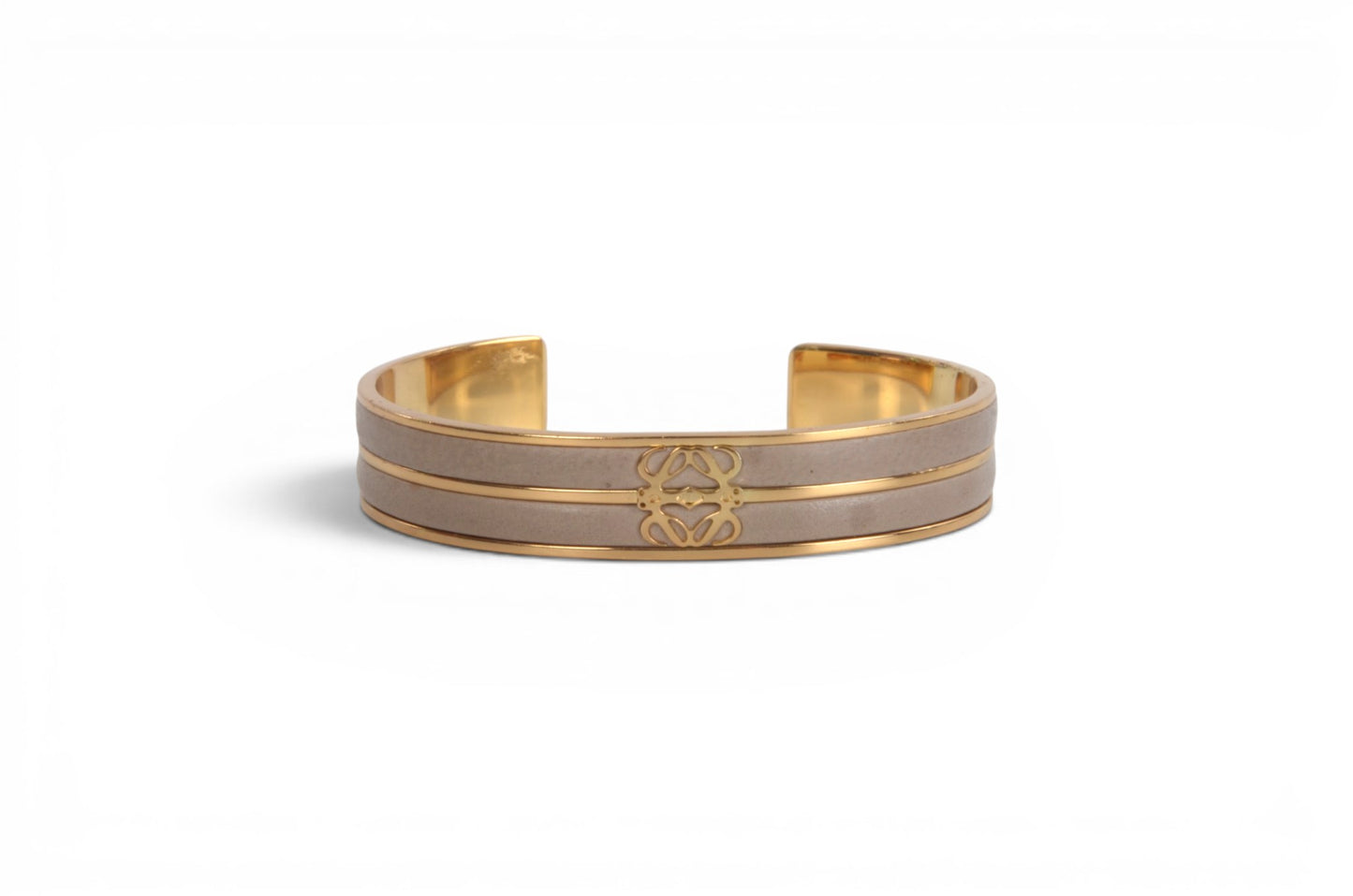 Loewe Anagram Bangle Bracelet Ladies Taupe Beige Gold Cuff Vintage Designer Classic Authentic