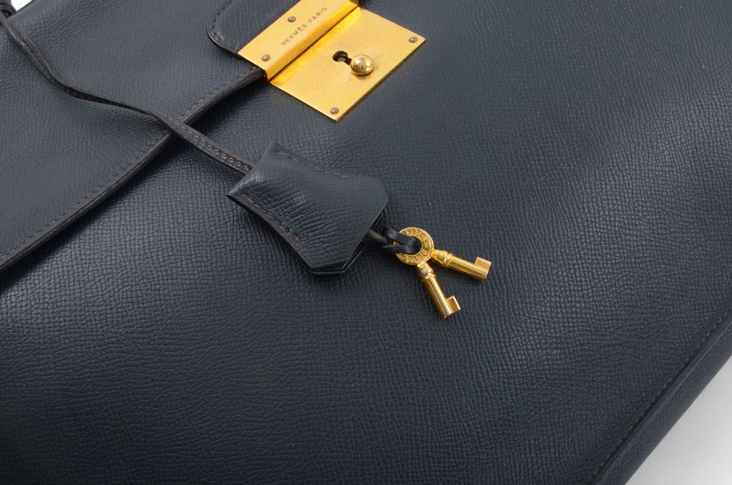 Hermès Kirius Business Document Bag Handbag Couchvel Leather Briefcase Navy Blue Gold Hardware