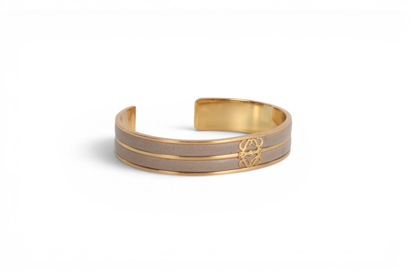 Loewe Anagram Bangle Bracelet Ladies Taupe Beige Gold Cuff Vintage Designer Classic Authentic