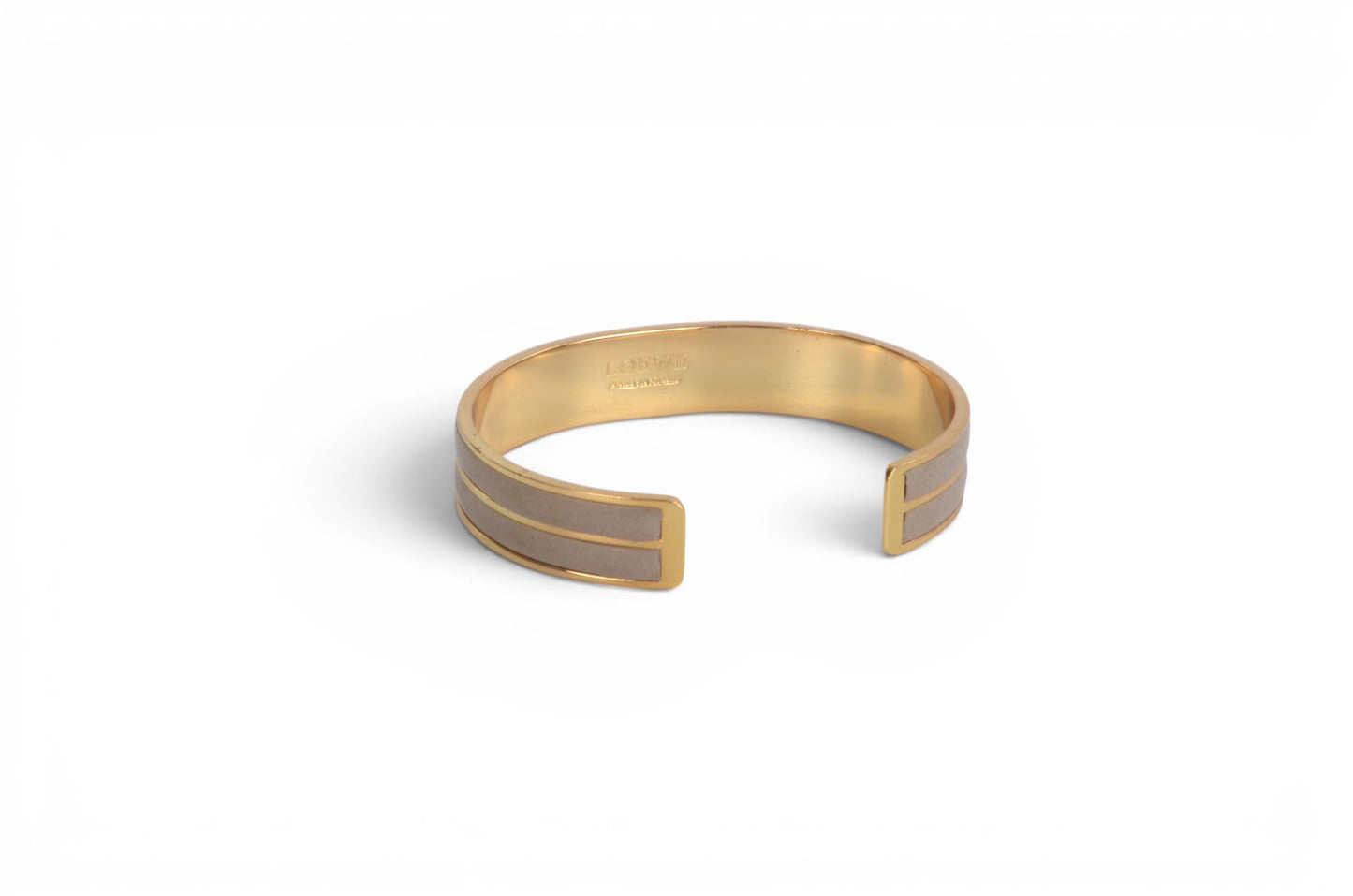 Loewe Anagram Bangle Bracelet Ladies Taupe Beige Gold Cuff Vintage Designer Classic Authentic