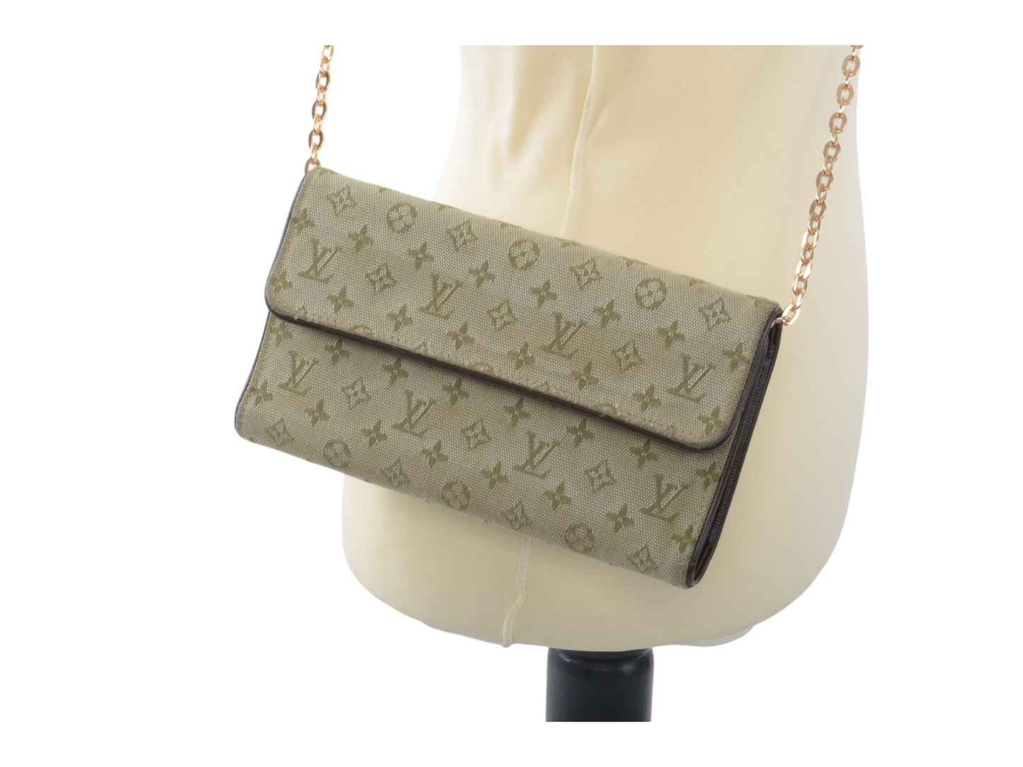 Louis Vuitton Sarah Mini Lin Monogram Wallet Vintage Green Khaki Crossbody Bag