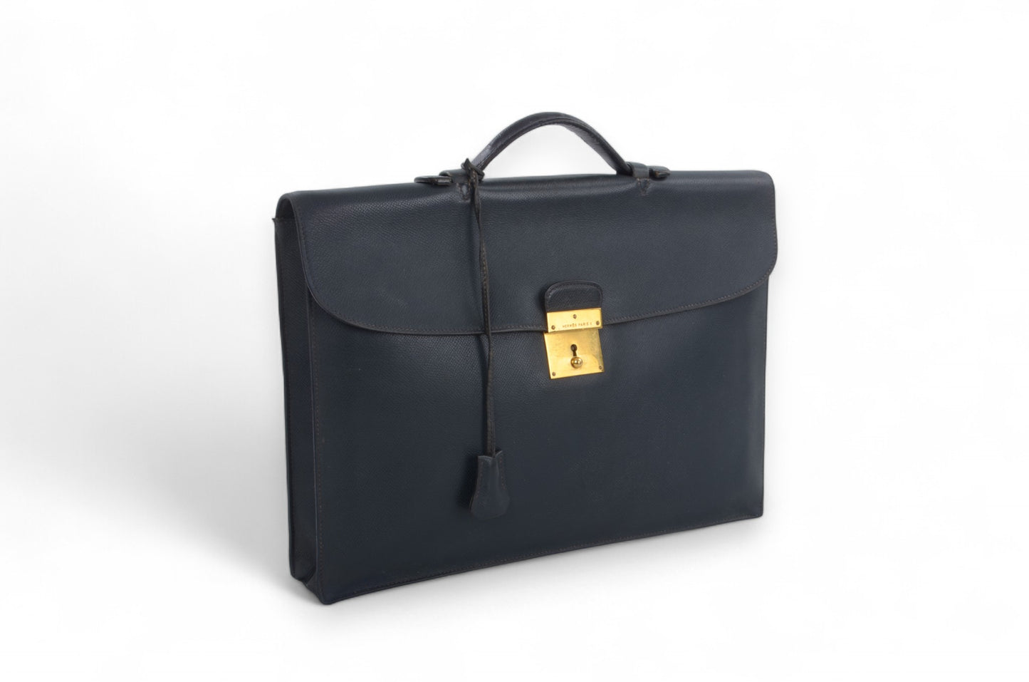 Hermès Kirius Business Document Bag Handbag Couchvel Leather Briefcase Navy Blue Gold Hardware