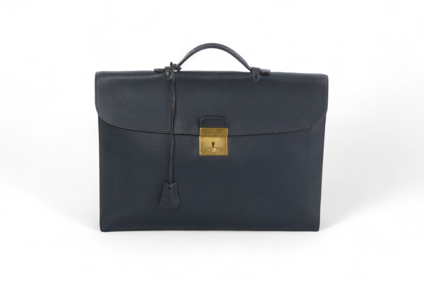 Hermès Kirius Business Document Bag Handbag Couchvel Leather Briefcase Navy Blue Gold Hardware