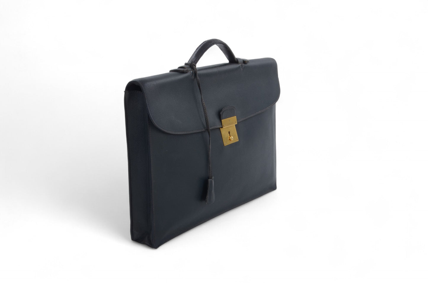 Hermès Kirius Business Document Bag Handbag Couchvel Leather Briefcase Navy Blue Gold Hardware