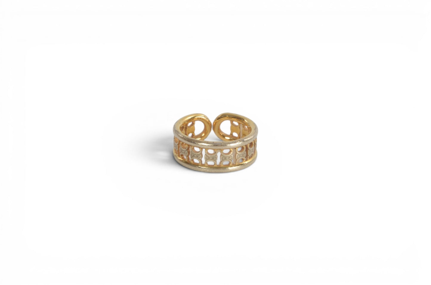 Celine Triomphe Ring Brass Gold Finish Logo Vintage Designer Classic