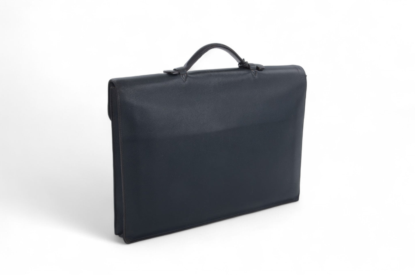 Hermès Kirius Business Document Bag Handbag Couchvel Leather Briefcase Navy Blue Gold Hardware