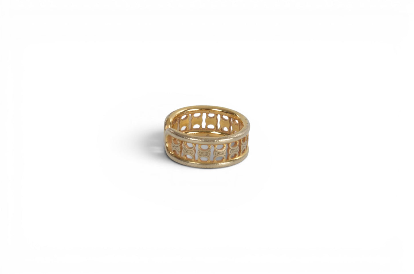 Celine Triomphe Ring Brass Gold Finish Logo Vintage Designer Classic
