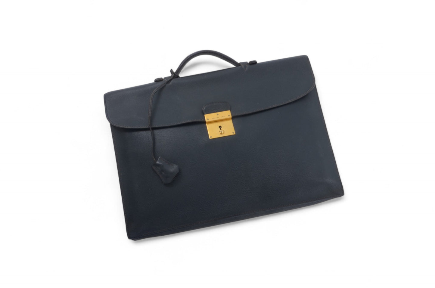Hermès Kirius Business Document Bag Handbag Couchvel Leather Briefcase Navy Blue Gold Hardware