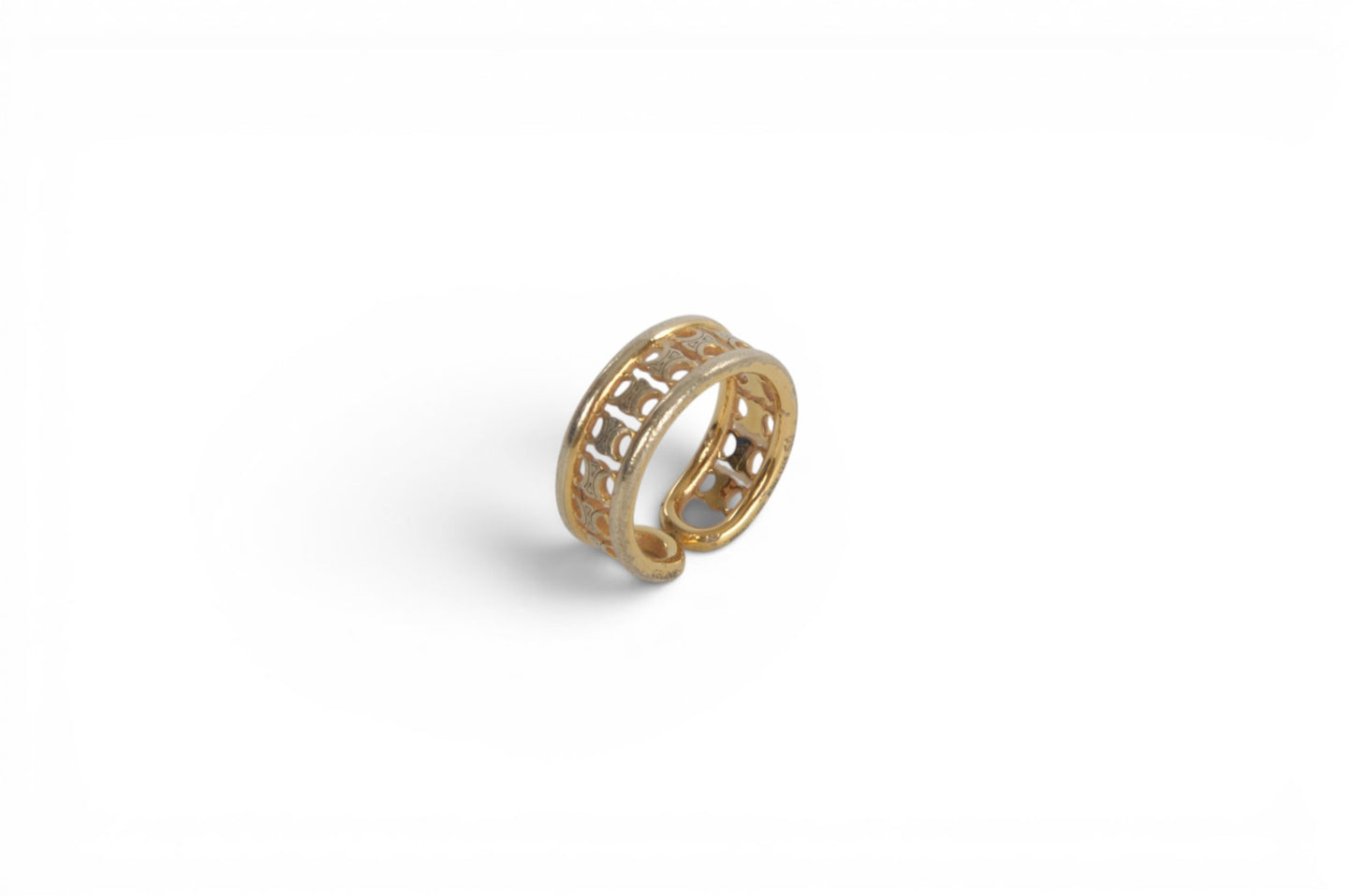 Celine Triomphe Ring Brass Gold Finish Logo Vintage Designer Classic