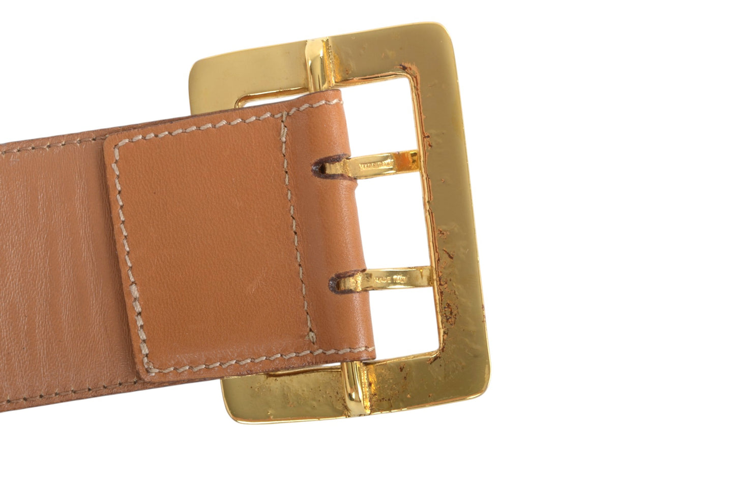 Celine Vintage Leather Belt Circle Hardware Women's Brown Gold Buckle Designer Classic