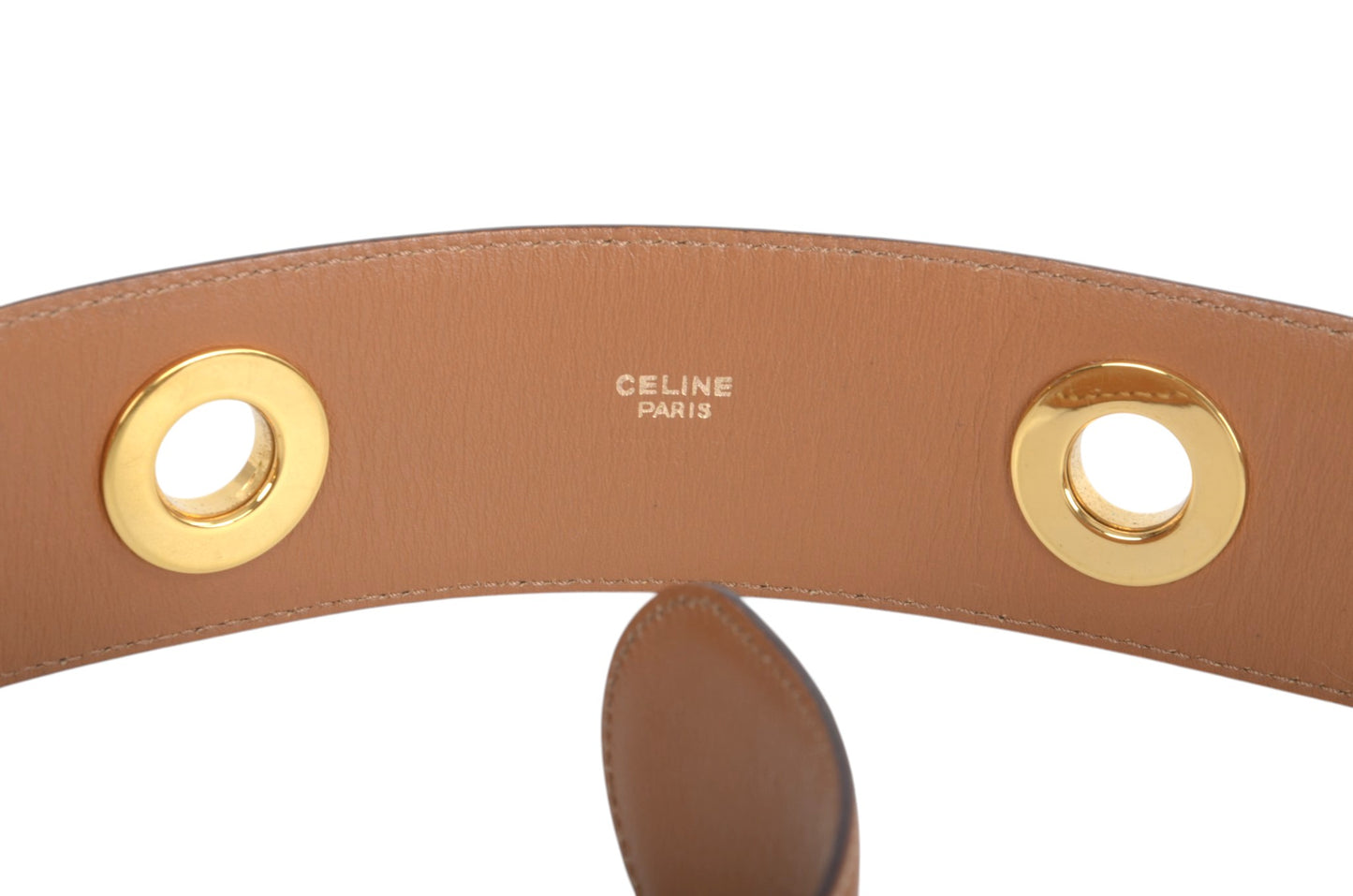 Celine Vintage Leather Belt Circle Hardware Women's Brown Gold Buckle Designer Classic