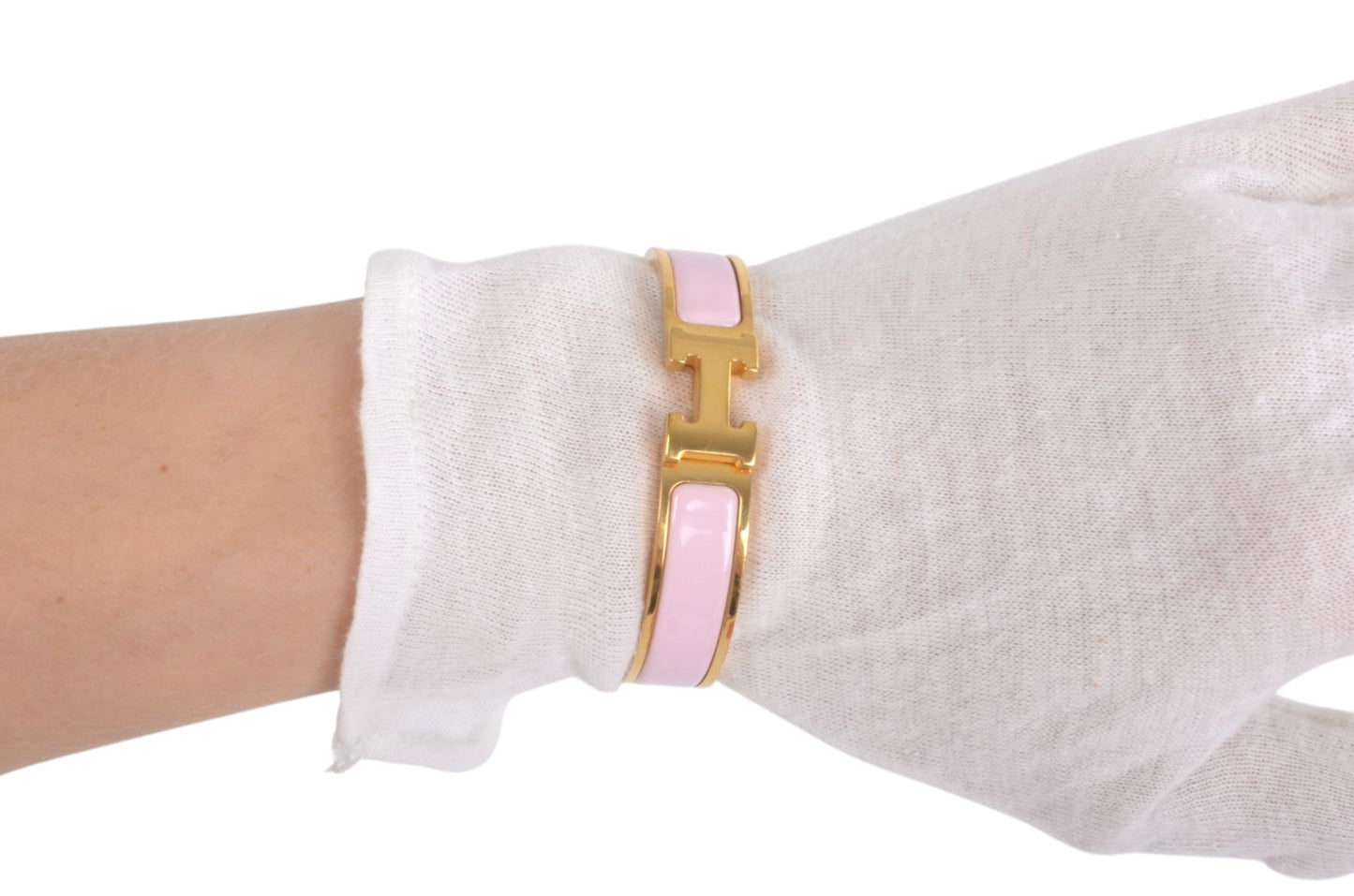 Hermès H Bracelet Pink Enamel Gold Plated Clic-Clac Bangle Designer Classic