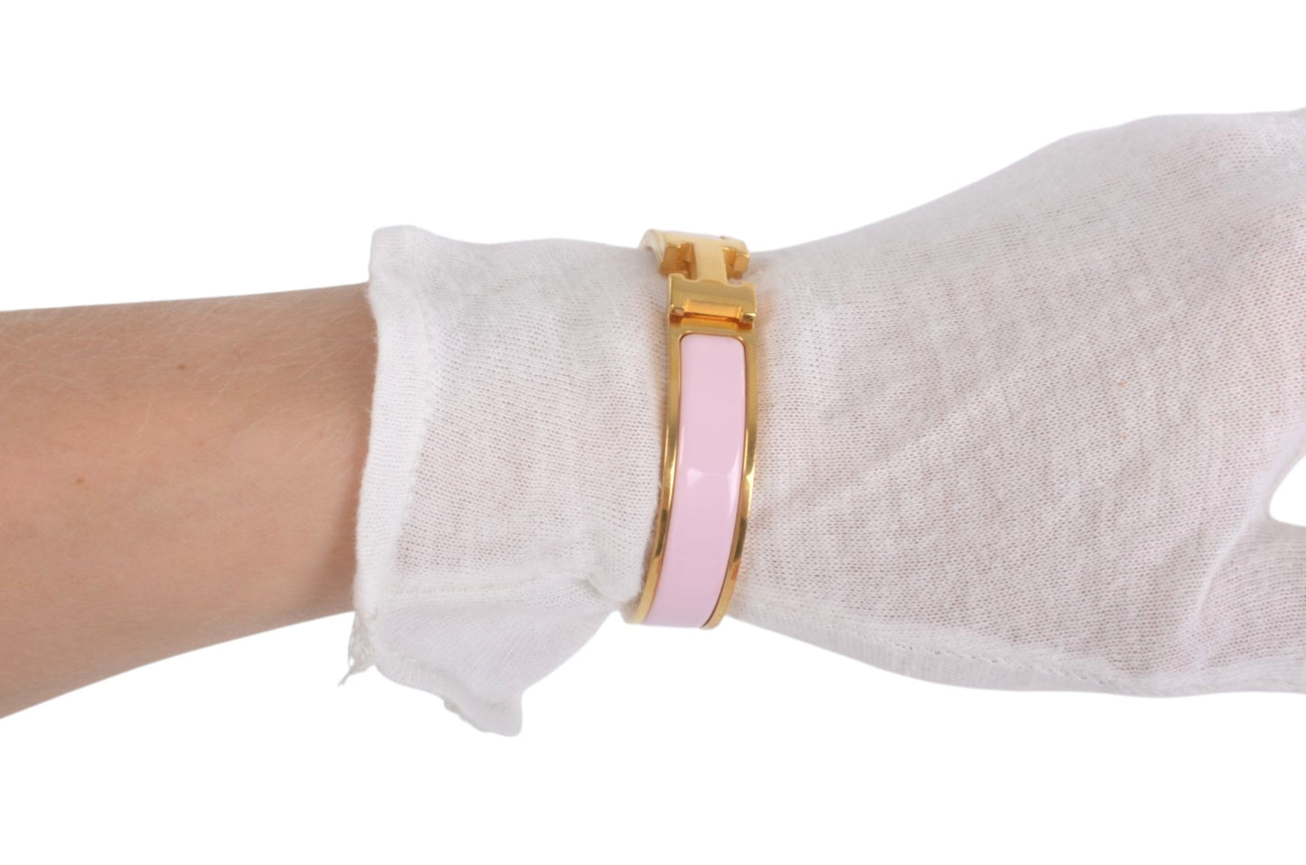 Hermès H Bracelet Pink Enamel Gold Plated Clic-Clac Bangle Designer Classic