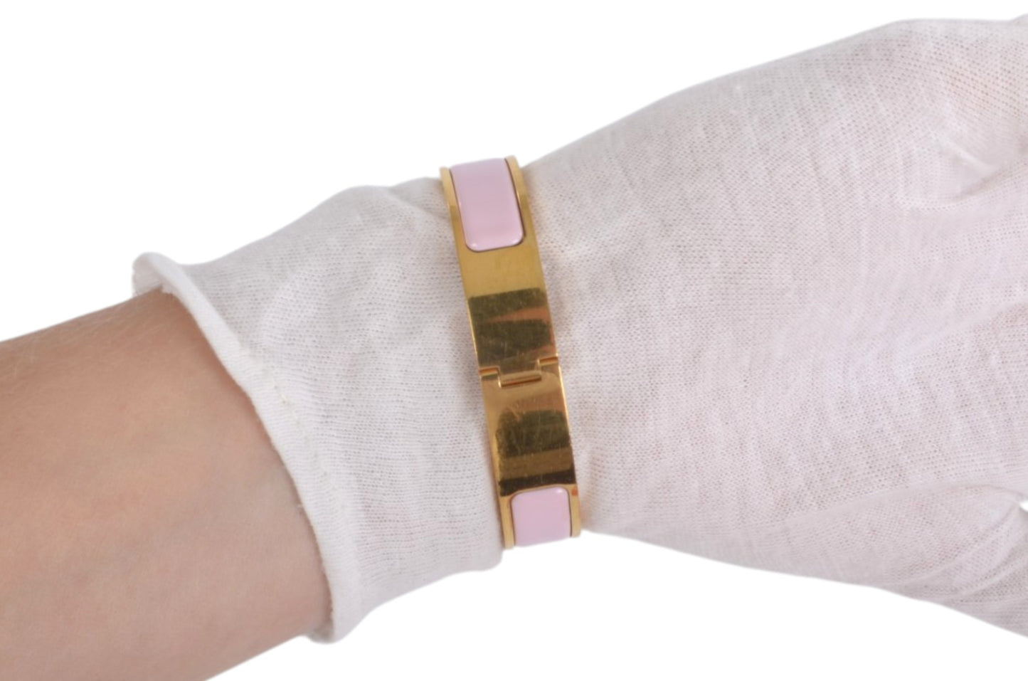 Hermès H Bracelet Pink Enamel Gold Plated Clic-Clac Bangle Designer Classic