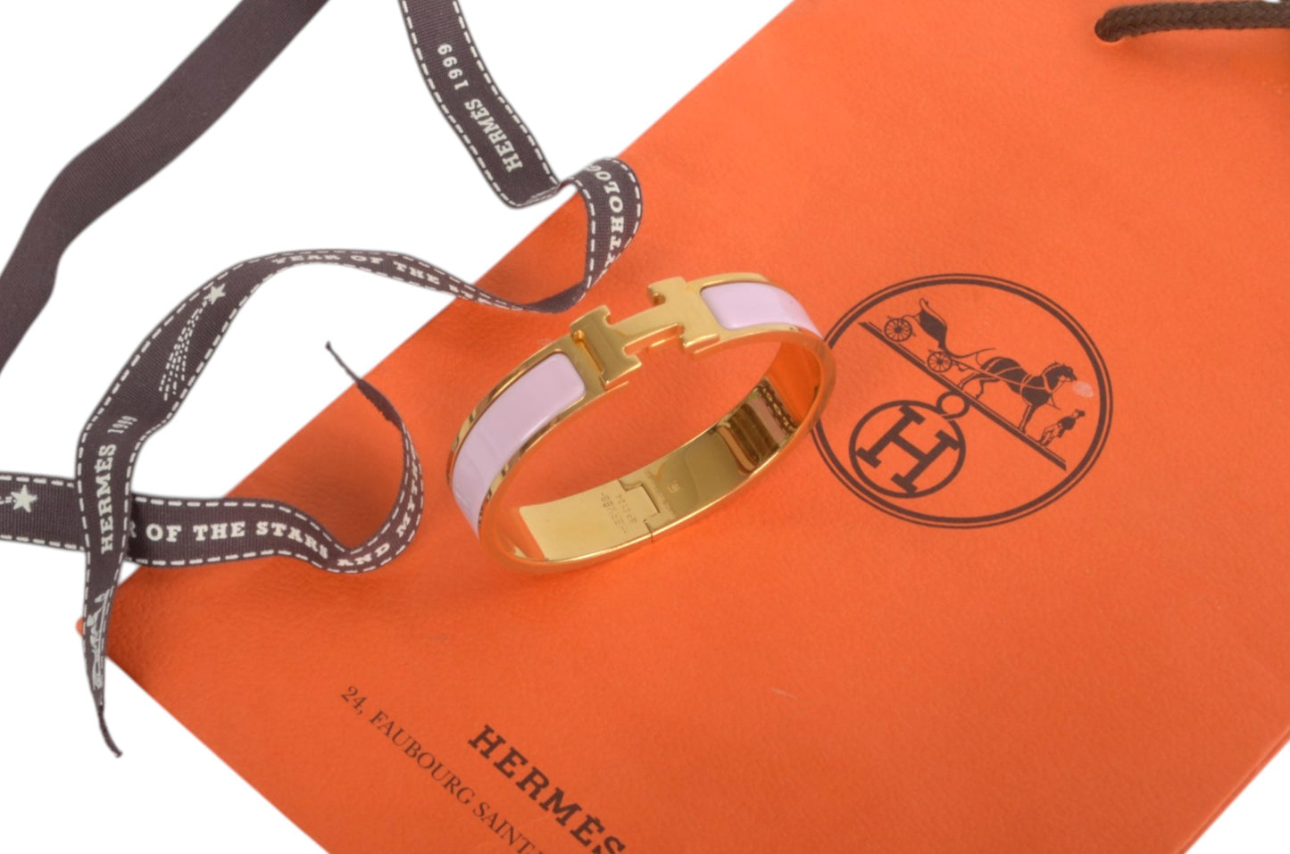 Hermès H Bracelet Pink Enamel Gold Plated Clic-Clac Bangle Designer Classic