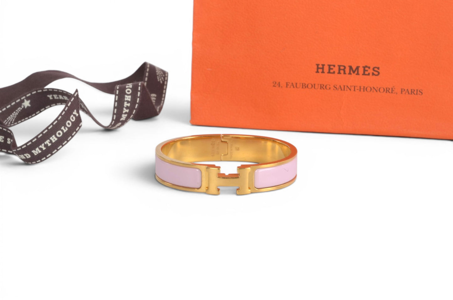 Hermès H Bracelet Pink Enamel Gold Plated Clic-Clac Bangle Designer Classic