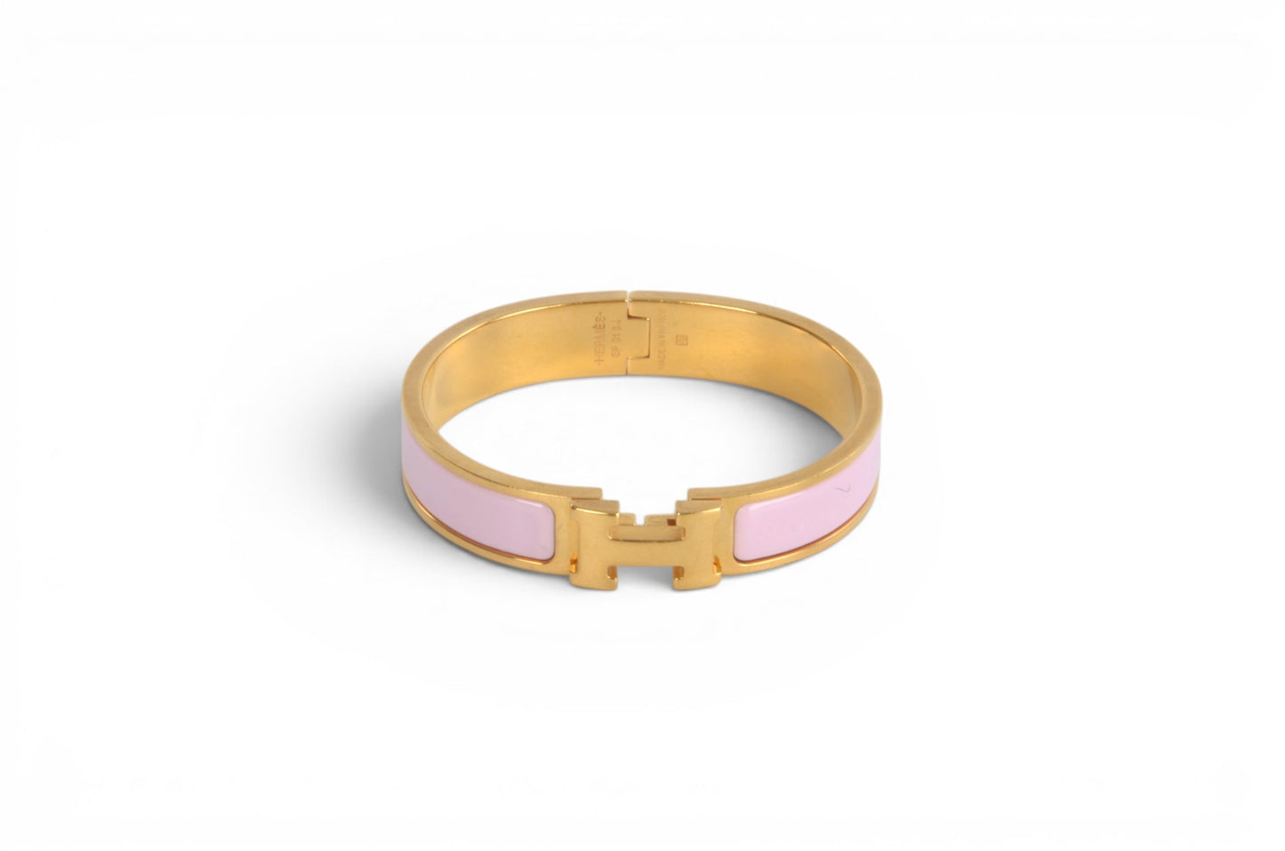 Hermès H Bracelet Pink Enamel Gold Plated Clic-Clac Bangle Designer Classic