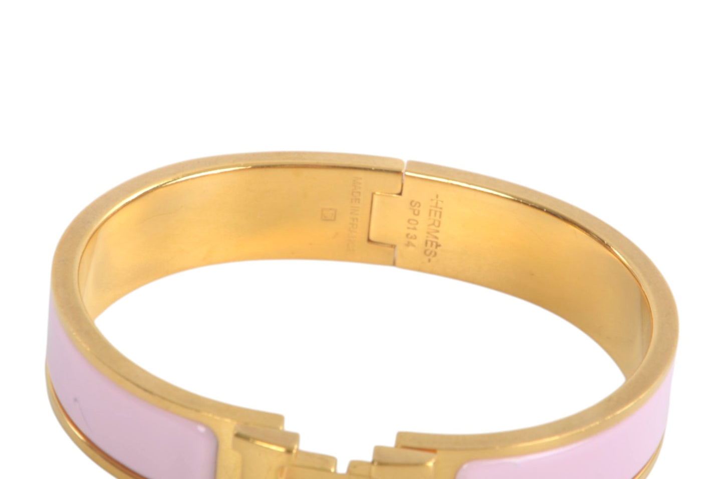 Hermès H Bracelet Pink Enamel Gold Plated Clic-Clac Bangle Designer Classic