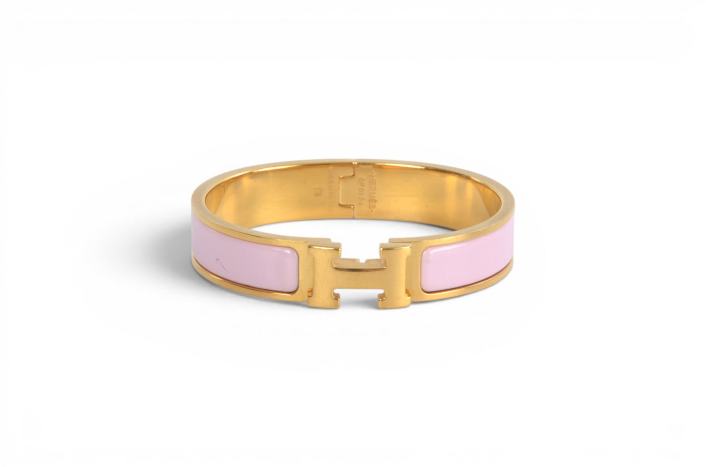 Hermès H Bracelet Pink Enamel Gold Plated Clic-Clac Bangle Designer Classic