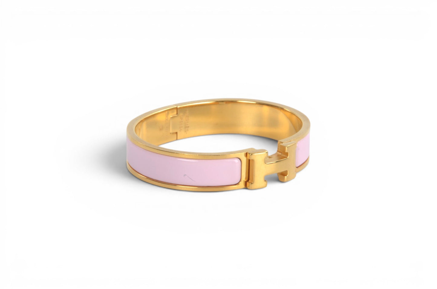 Hermès H Bracelet Pink Enamel Gold Plated Clic-Clac Bangle Designer Classic