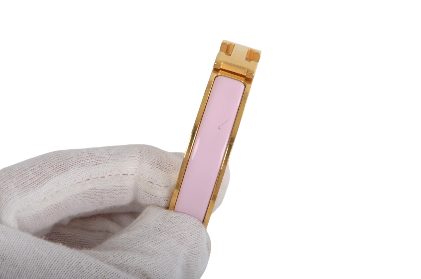 Hermès H Bracelet Pink Enamel Gold Plated Clic-Clac Bangle Designer Classic