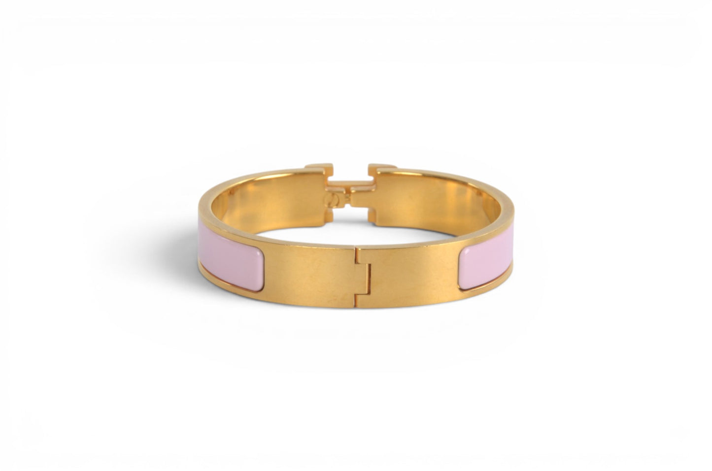 Hermès H Bracelet Pink Enamel Gold Plated Clic-Clac Bangle Designer Classic