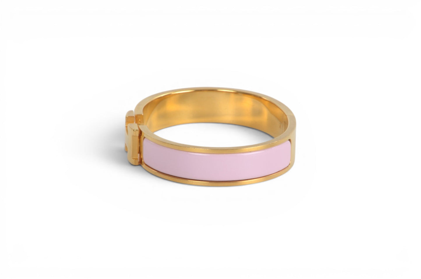Hermès H Bracelet Pink Enamel Gold Plated Clic-Clac Bangle Designer Classic