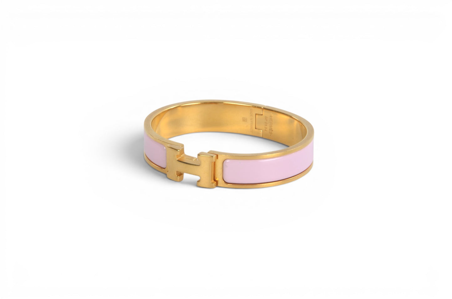 Hermès H Bracelet Pink Enamel Gold Plated Clic-Clac Bangle Designer Classic