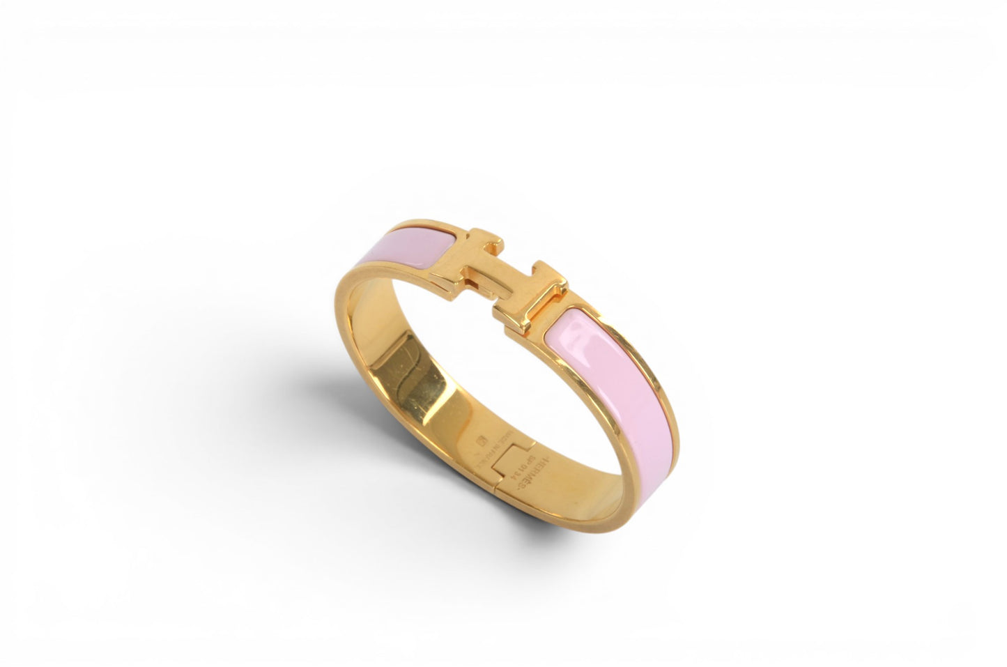 Hermès H Bracelet Pink Enamel Gold Plated Clic-Clac Bangle Designer Classic
