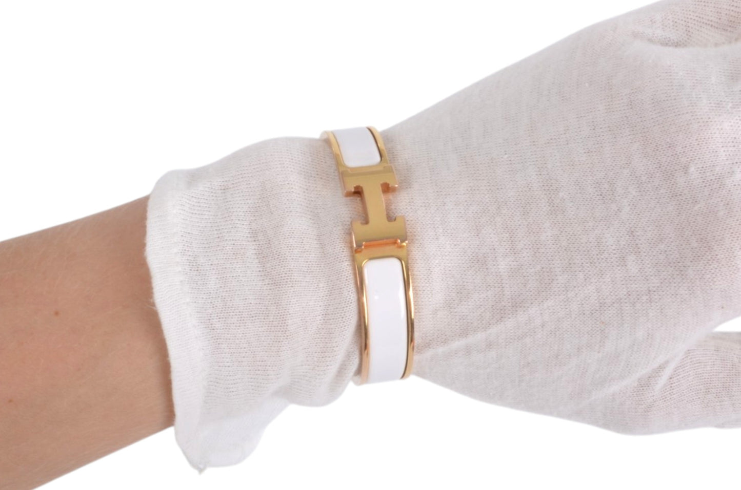 Hermès H Bracelet White Enamel Gold Plated Clic-Clac Bangle Designer Classic