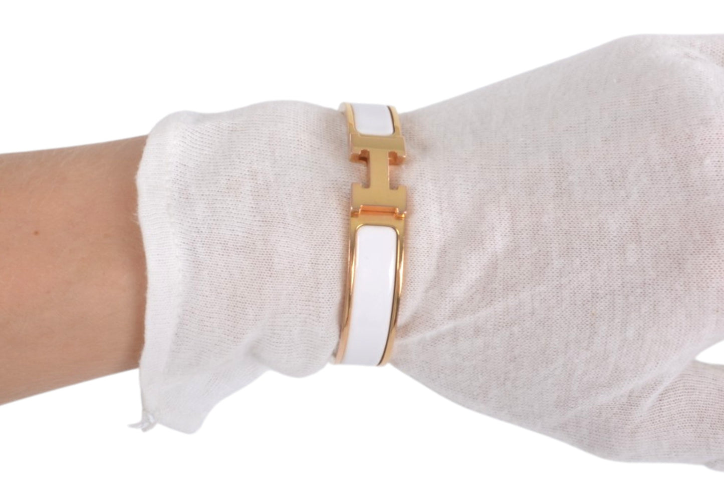 Hermès H Bracelet White Enamel Gold Plated Clic-Clac Bangle Designer Classic