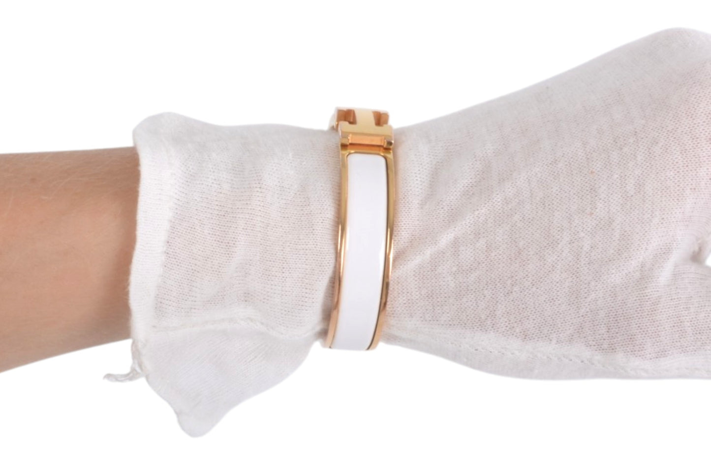 Hermès H Bracelet White Enamel Gold Plated Clic-Clac Bangle Designer Classic