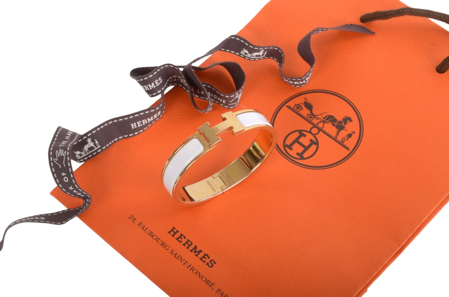 Hermès H Bracelet White Enamel Gold Plated Clic-Clac Bangle Designer Classic