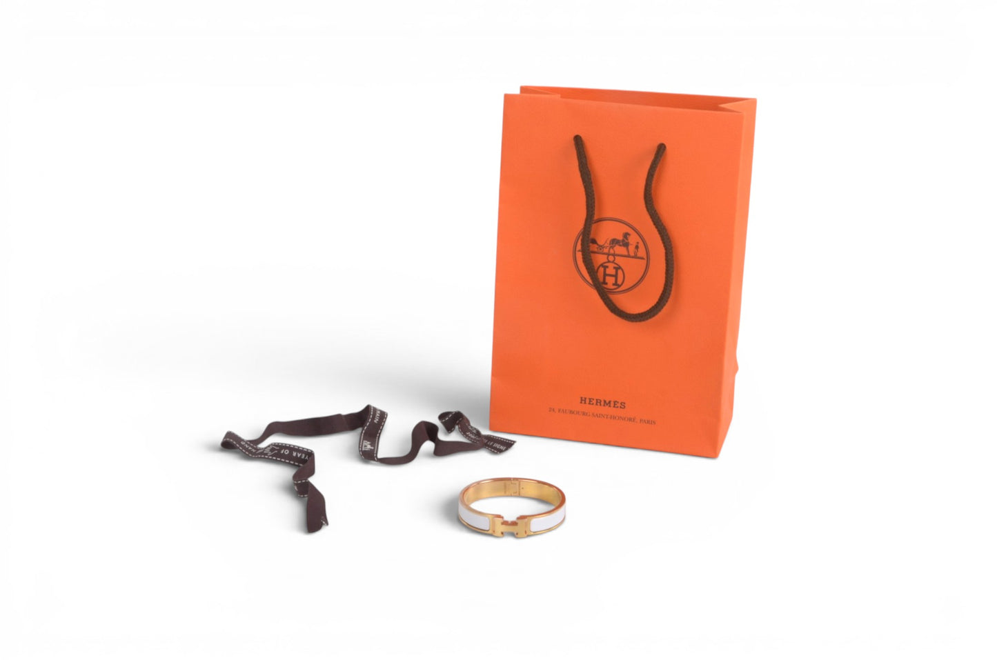Hermès H Bracelet White Enamel Gold Plated Clic-Clac Bangle Designer Classic