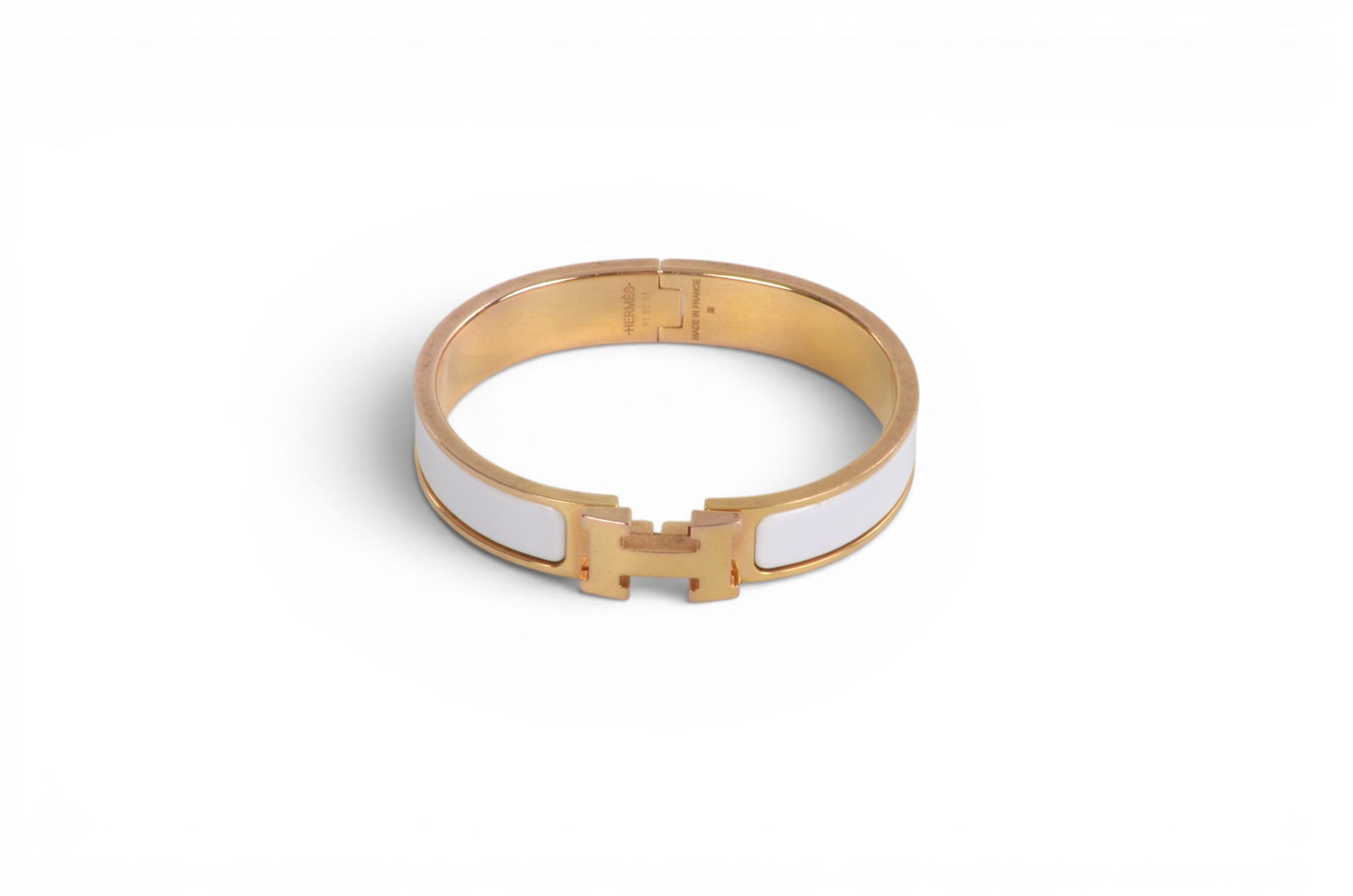 Hermès H Bracelet White Enamel Gold Plated Clic-Clac Bangle Designer Classic