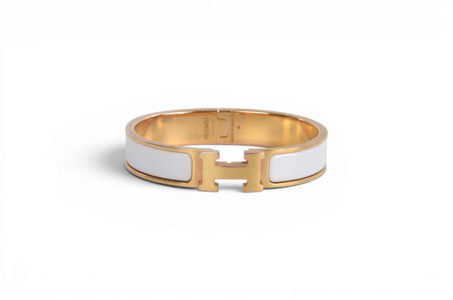 Hermès H Bracelet White Enamel Gold Plated Clic-Clac Bangle Designer Classic