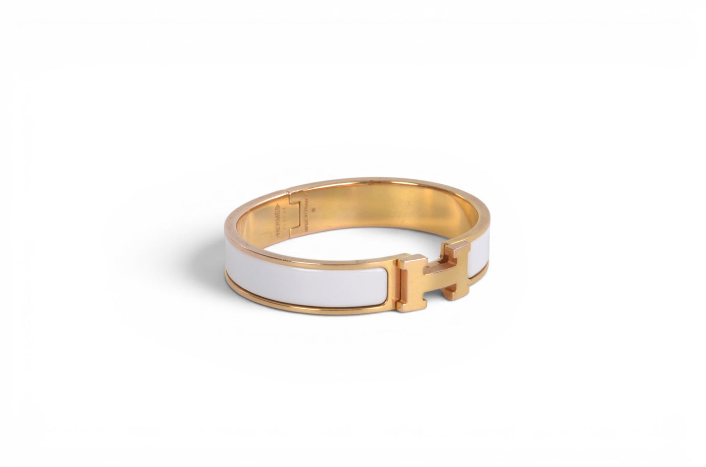 Hermès H Bracelet White Enamel Gold Plated Clic-Clac Bangle Designer Classic